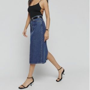 Reformation Blue Denim Midi Skirt